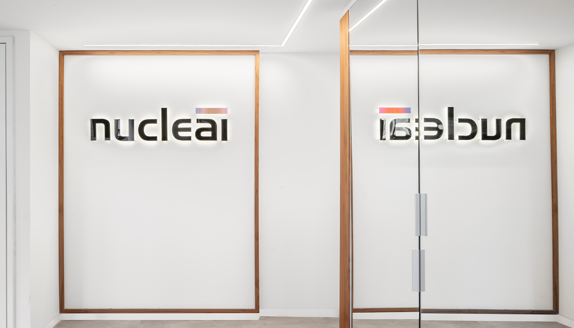 Nucleai Big Image Logo Reflects In Hall