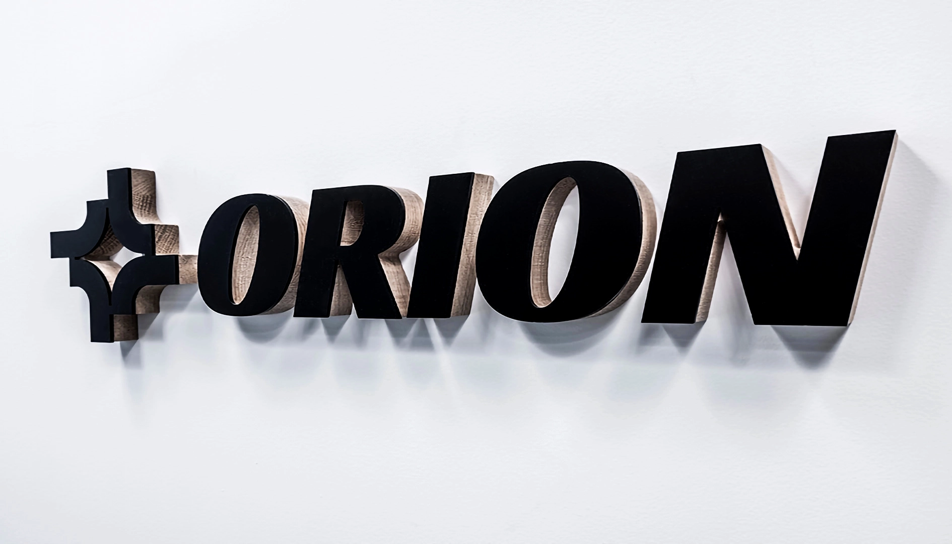 Custom 3D cut wood logo signage with black veneer finish