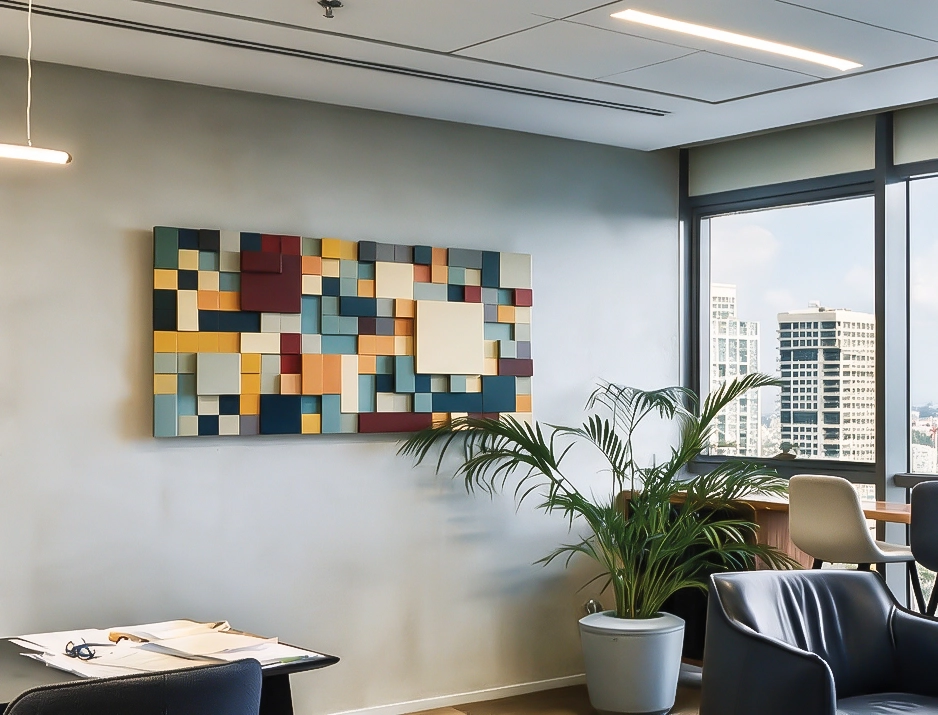 Custom 3D Geometric painted Wood Block Wall Art
