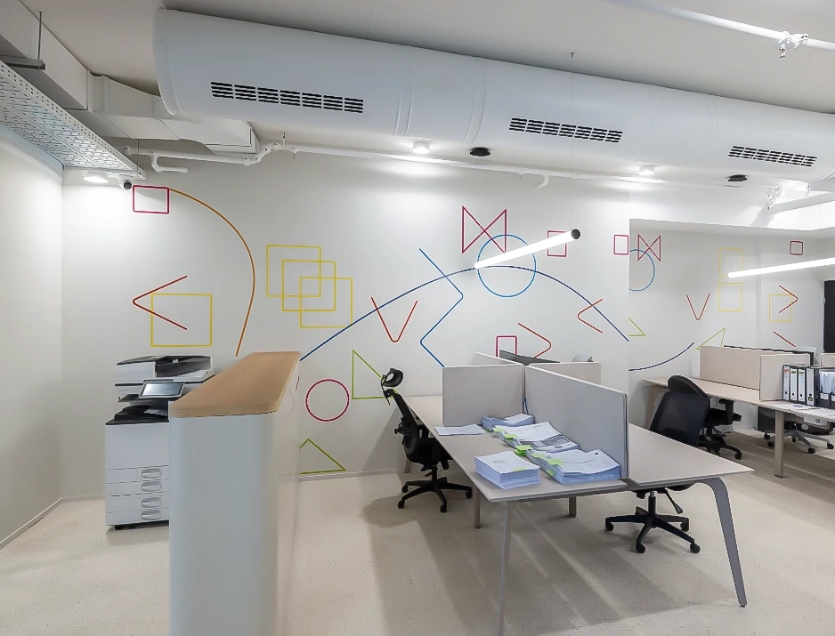 Custom vinyl wall graphic decal and corporate open space spatial branding