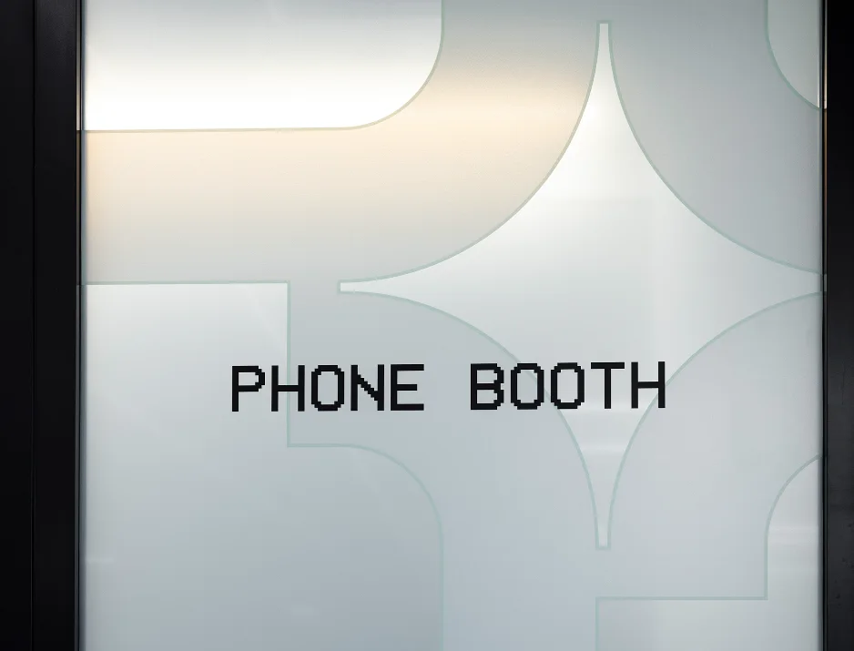 Custom gradient glass privacy film and cut vinyl office room signage